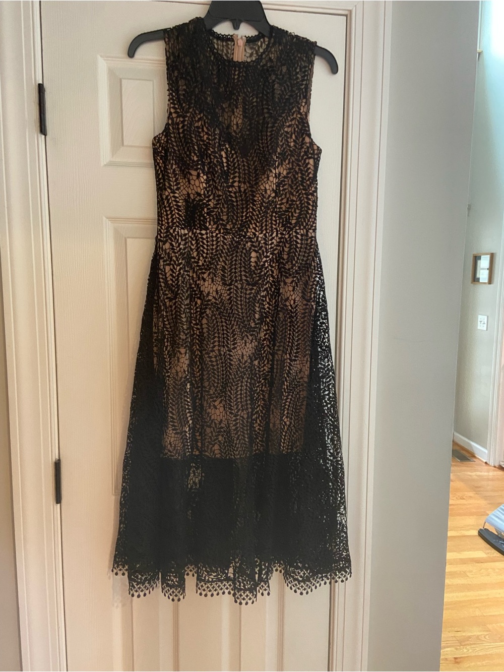 Dress the Population Black Lace Midi Dress with Nude Lining